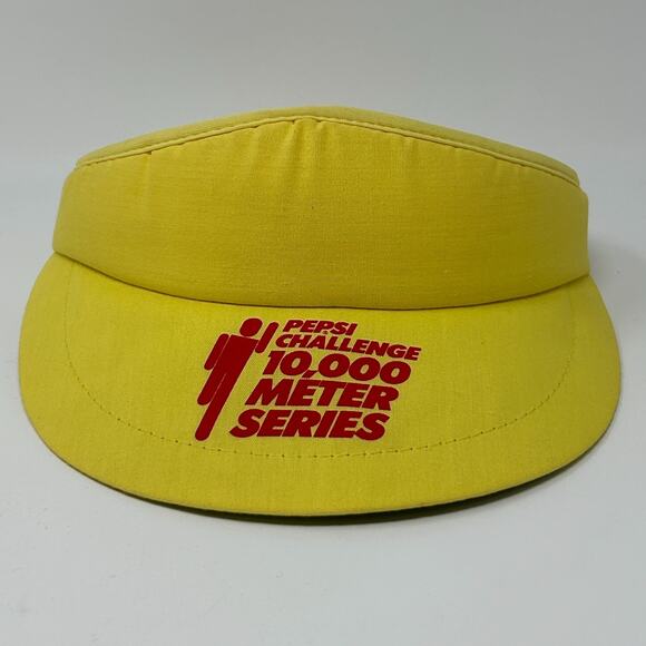 Vintage Pepsi Challenge 10000 Meter Series Visor Hat Cap Yellow 80s Strapback - Picture 9 of 9